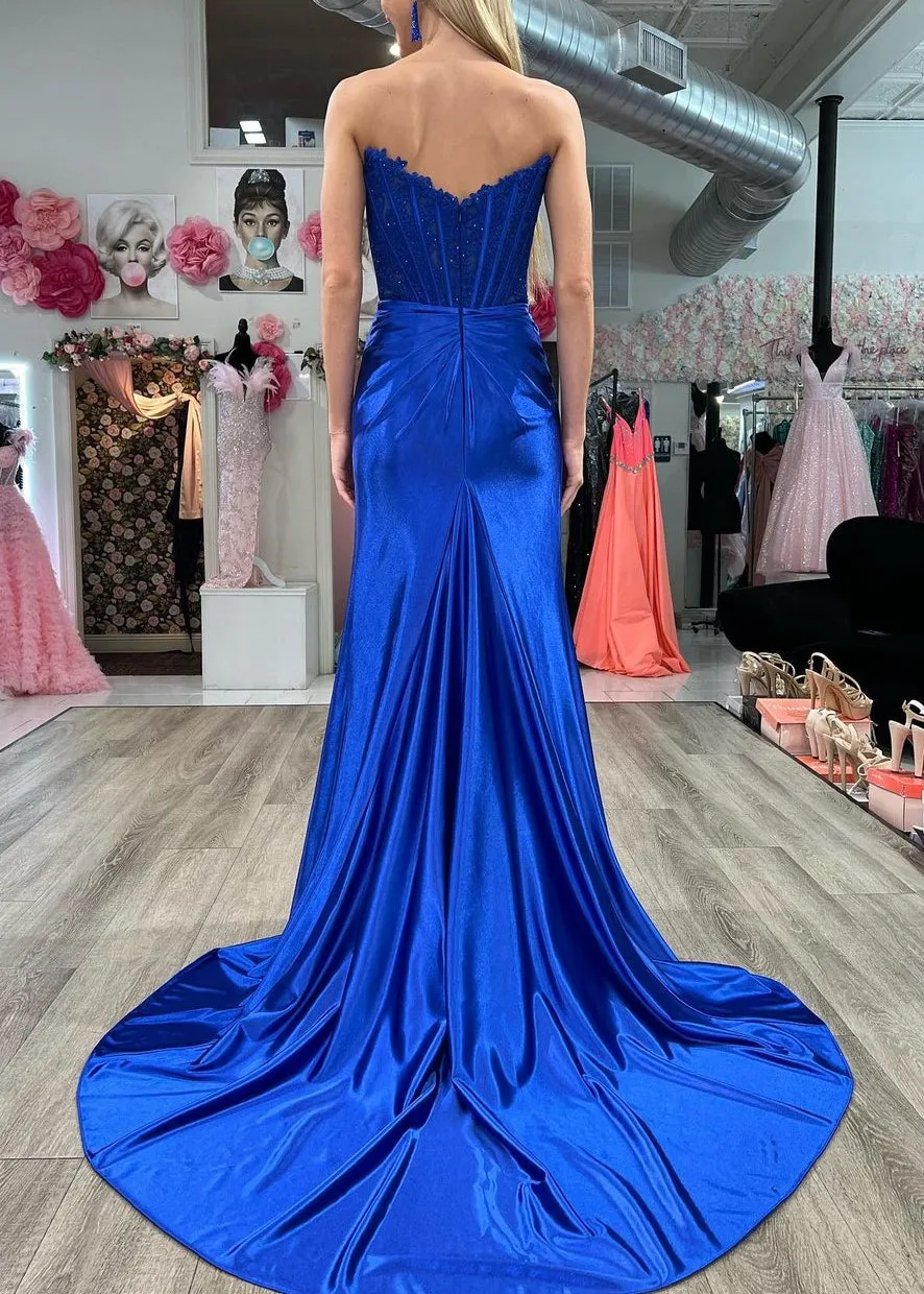 Arielle |Sheath Strapless Corset Satin Prom Dress with Slit