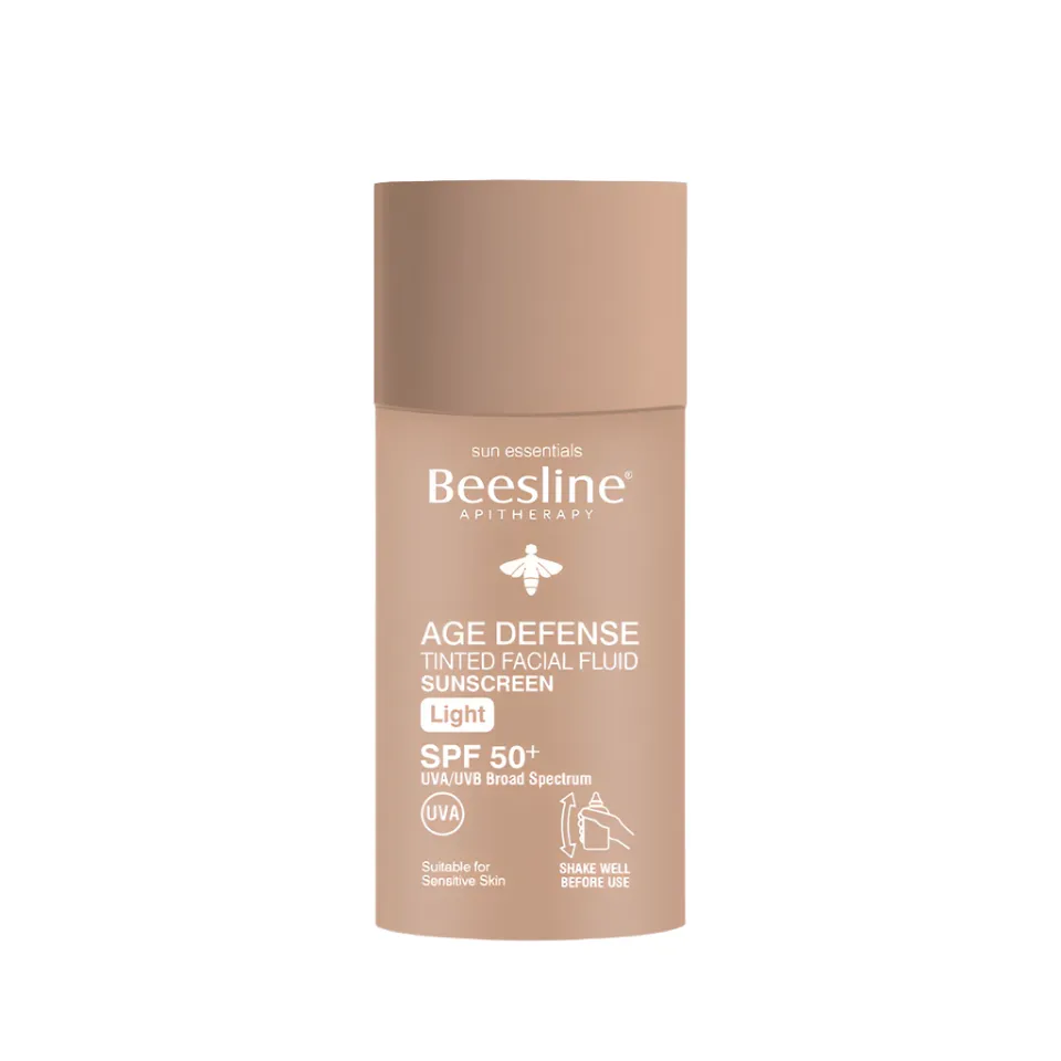 Beesline AGE DEFENSE TINTED FACIAL FLUID SUNSCREEN Light SPF 50 