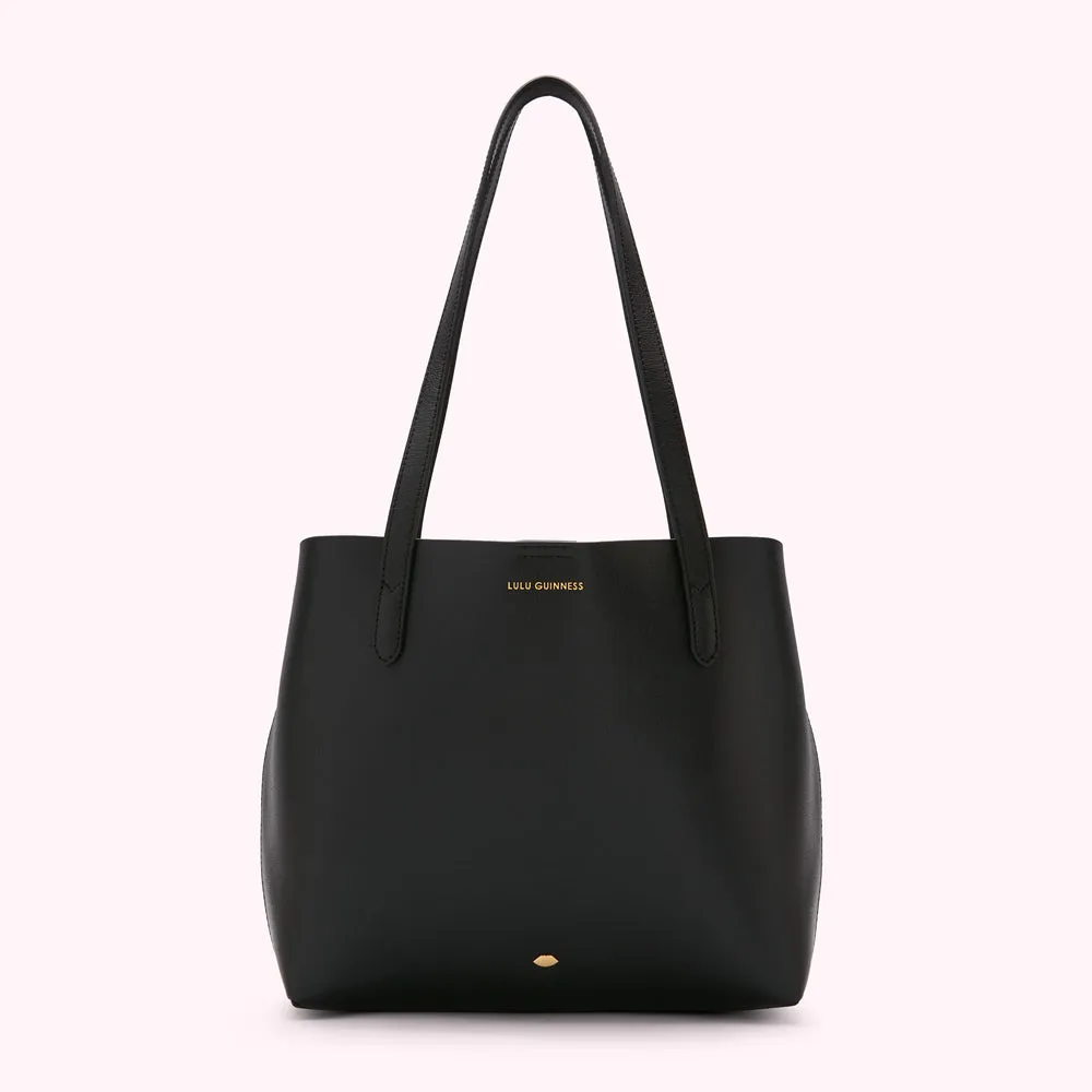 BLACK LEATHER SMALL IVY TOTE BAG
