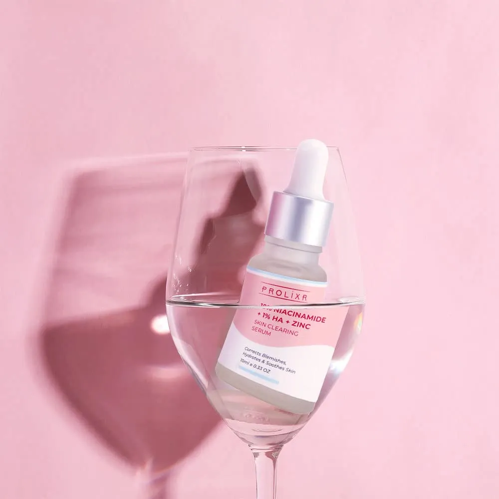 Prolixr 10% Niacinamide   1% Hyaluronic Acid   Zinc Skin Clearing Face Serum- For Acne Marks, Blemishes & Oil Balancing- All Skin Types - 10 Ml - Travel Friendly - Pack Of 2 Mini Serums