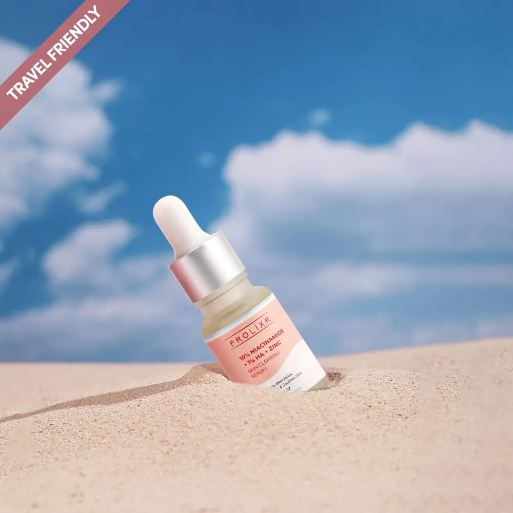 Prolixr 10% Niacinamide   1% Hyaluronic Acid   Zinc Skin Clearing Face Serum- For Acne Marks, Blemishes & Oil Balancing- All Skin Types - 10 Ml - Travel Friendly - Pack Of 2 Mini Serums