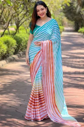 Ready To Wear Multicolored Satin Georgette Leheriya Saree