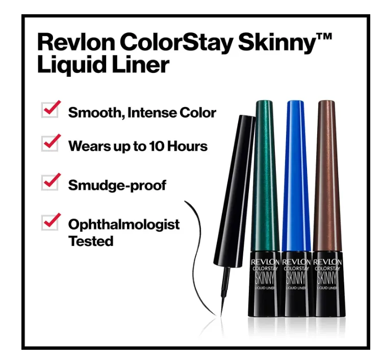 Revlon Skinny Liquid Eyeliner, ColorStay Eye Makeup, Waterproof, Smudge-proof, Longwearing with Ultra-Fine Tip, Black Out, 0.08 oz