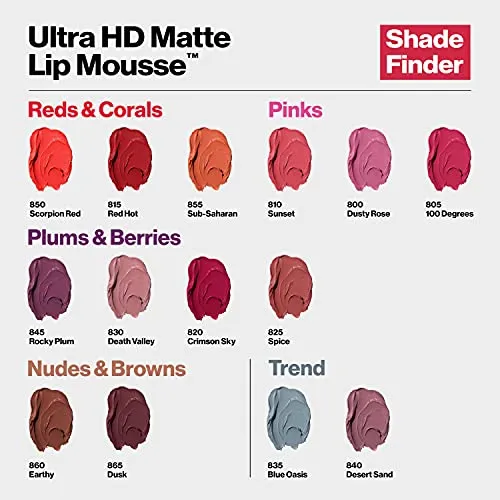REVLON Ultra HD Lip Mousse Hyper Matte, Longwearing Creamy Liquid Lipstick in Pink, Dusty Rose (800), 0.2 oz