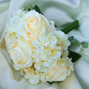 Rose & Hydrangea Bouquet Artificial Silk Flowers - Beige