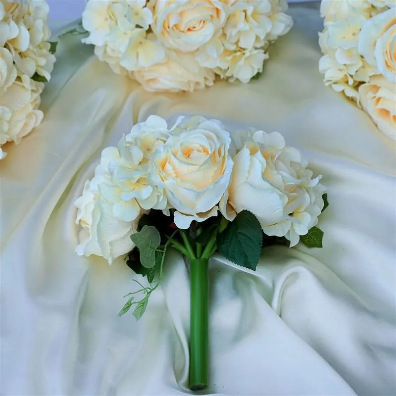 Rose & Hydrangea Bouquet Artificial Silk Flowers - Beige