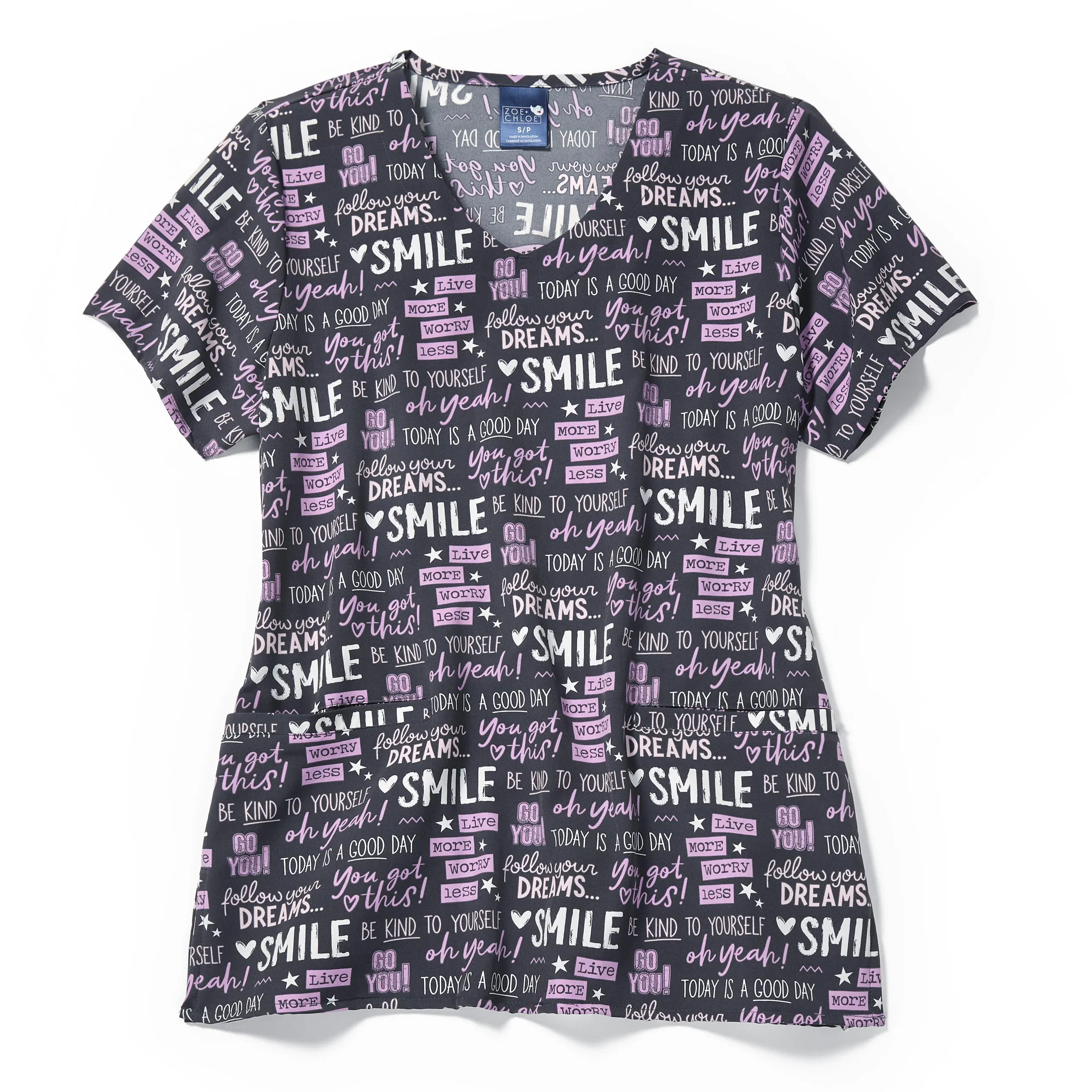 Zoe Chloe V-Neck Border Print Scrub Top - Go You